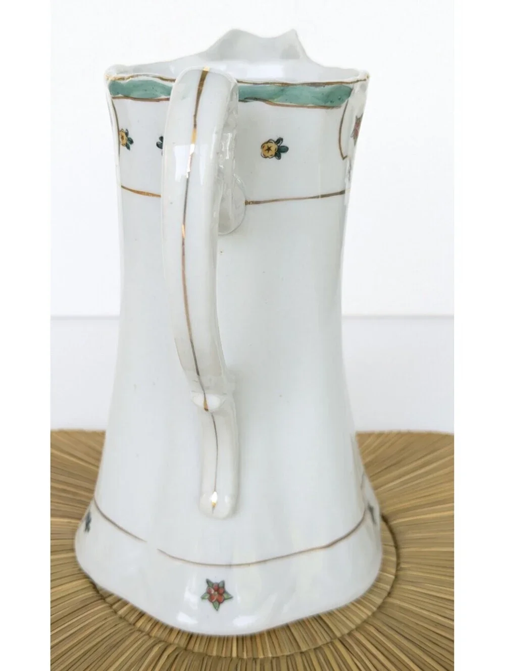 Cottage, Shabby Chic Chocolate Pot Pitcher, Made in Japan, Floral & Gold